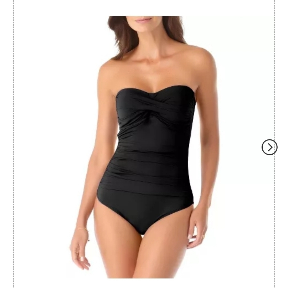 Anne Cole Women's Solid Black Twist Front Shirred One Piece Swimsuit size 6 New - Picture 4 of 8